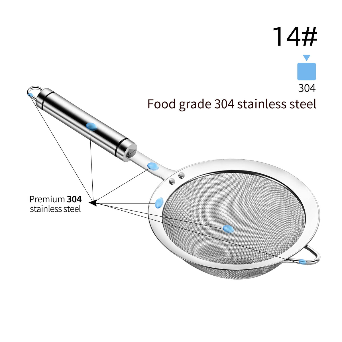 Sunwukin stainless steel strainer closeup highlighting durable construction for daily use