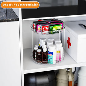SuoXing 2-Pack Lazy Susan in fridge keeps bottles organized.