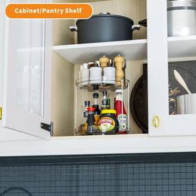 SuoXing 2-Pack Lazy Susan in pantry improves back shelf visibility.