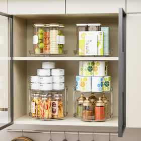 SuoXing two-tier lazy susan setup saves cabinet space.