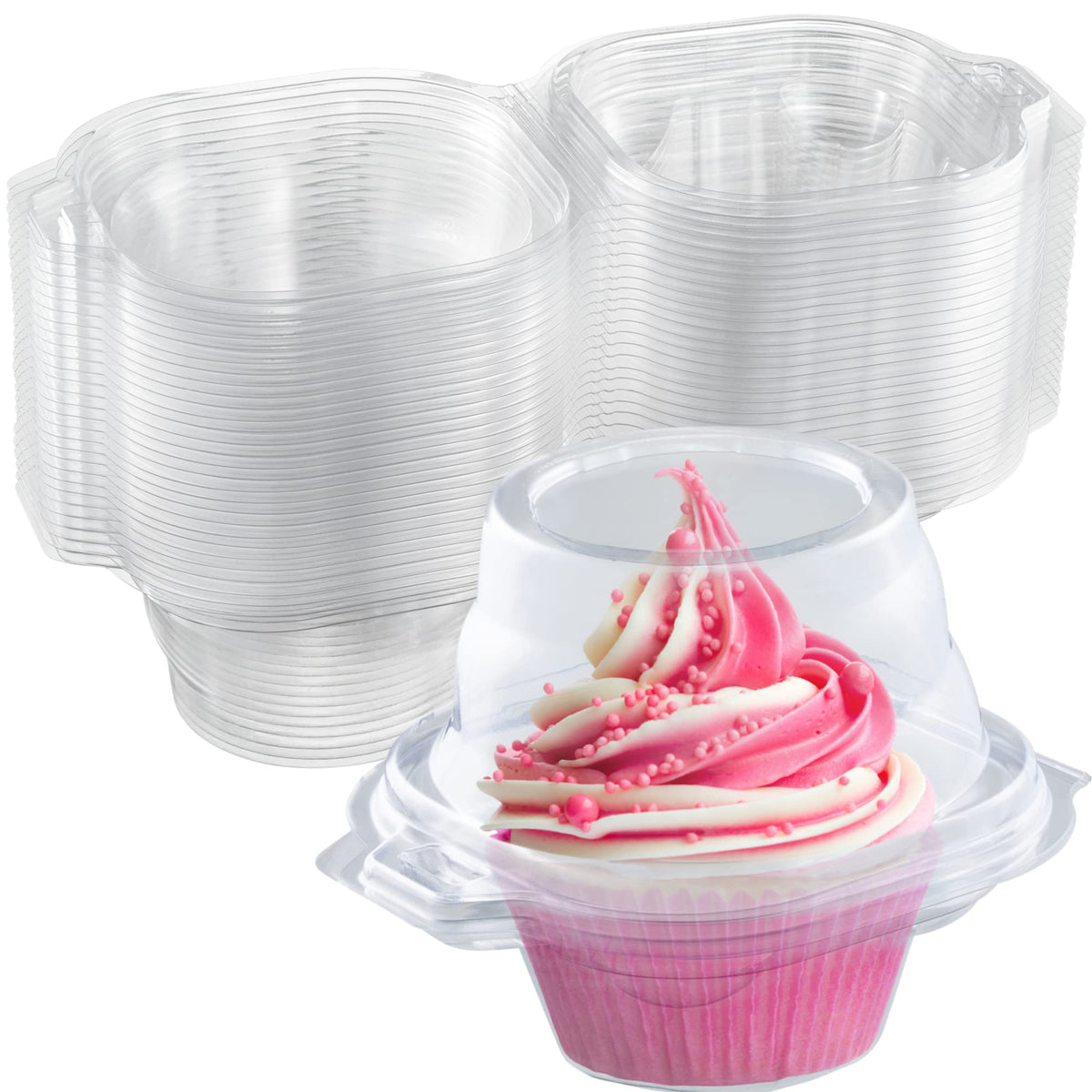 Supellectilem cupcake container with clear dome lid showcases frosting beautifully for home bakers.