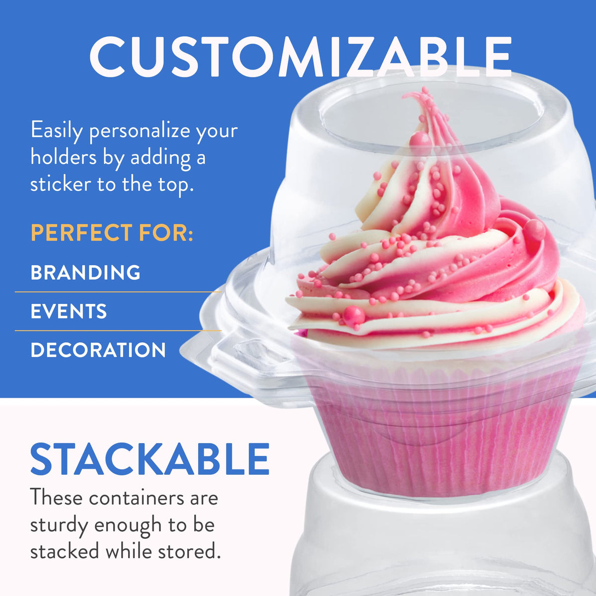 Supellectilem disposable cupcake containers seal in freshness during transport and storage.