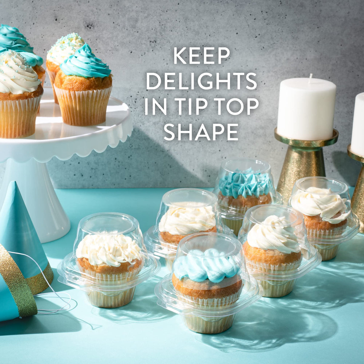 Supellectilem stackable cupcake boxes save space in prep and storage areas.