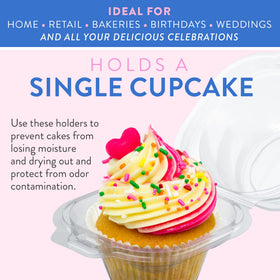 Supellectilem cupcake container with 1.75-inch top label area for logos or messages.