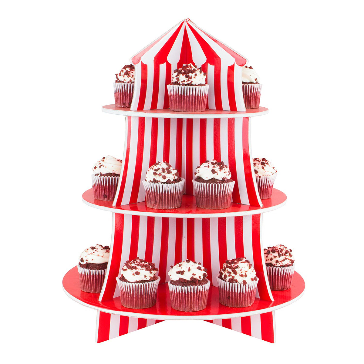 Foam cupcake stand from Super Z Outlet with 12-inch base for easy transport.