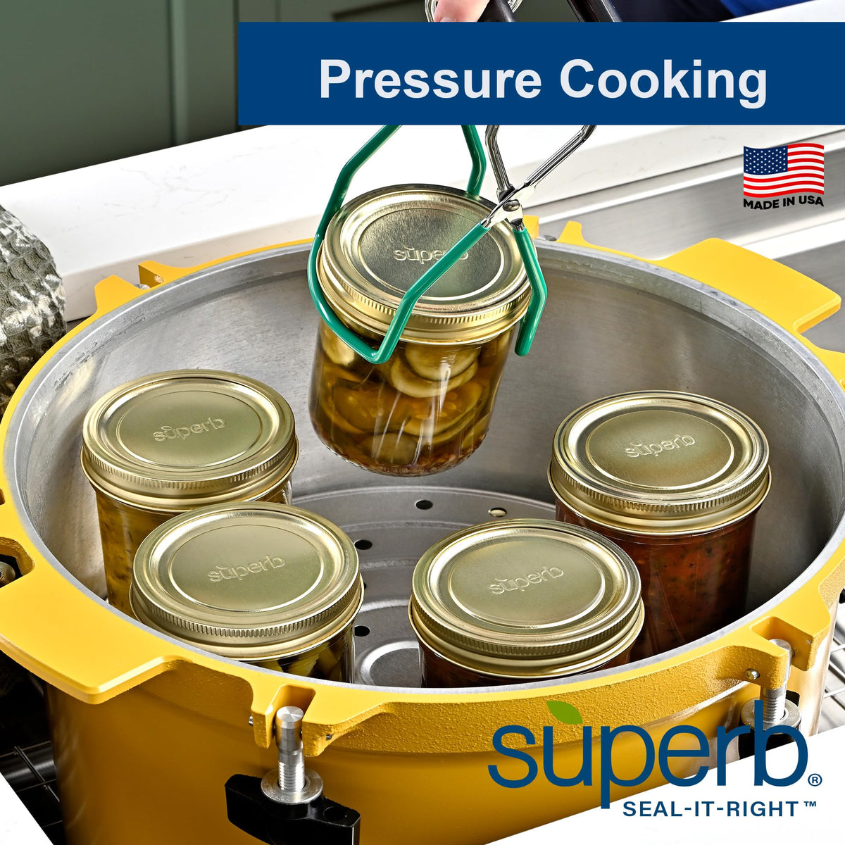 Superb Sealing Solutions lids shown fitting Ball Kerr Mason jars.