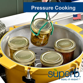 Superb Sealing Solutions lids shown fitting Ball Kerr Mason jars.