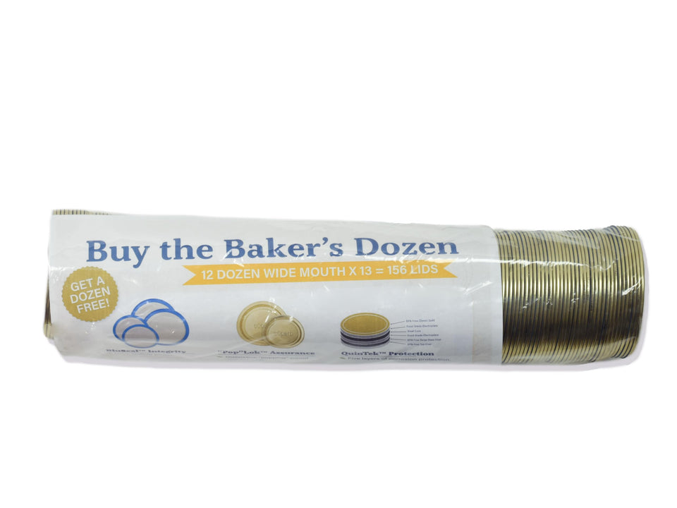 Superb Sealing Solutions wide-mouth lids in baker’s dozen pack ensuring reliable seals.