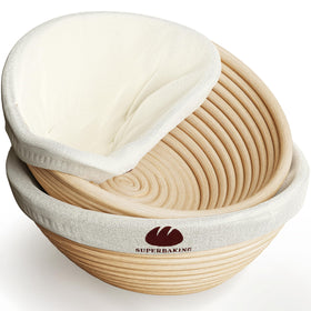 Superbaking 9-inch round banneton basket for efficient two-loaf proofing