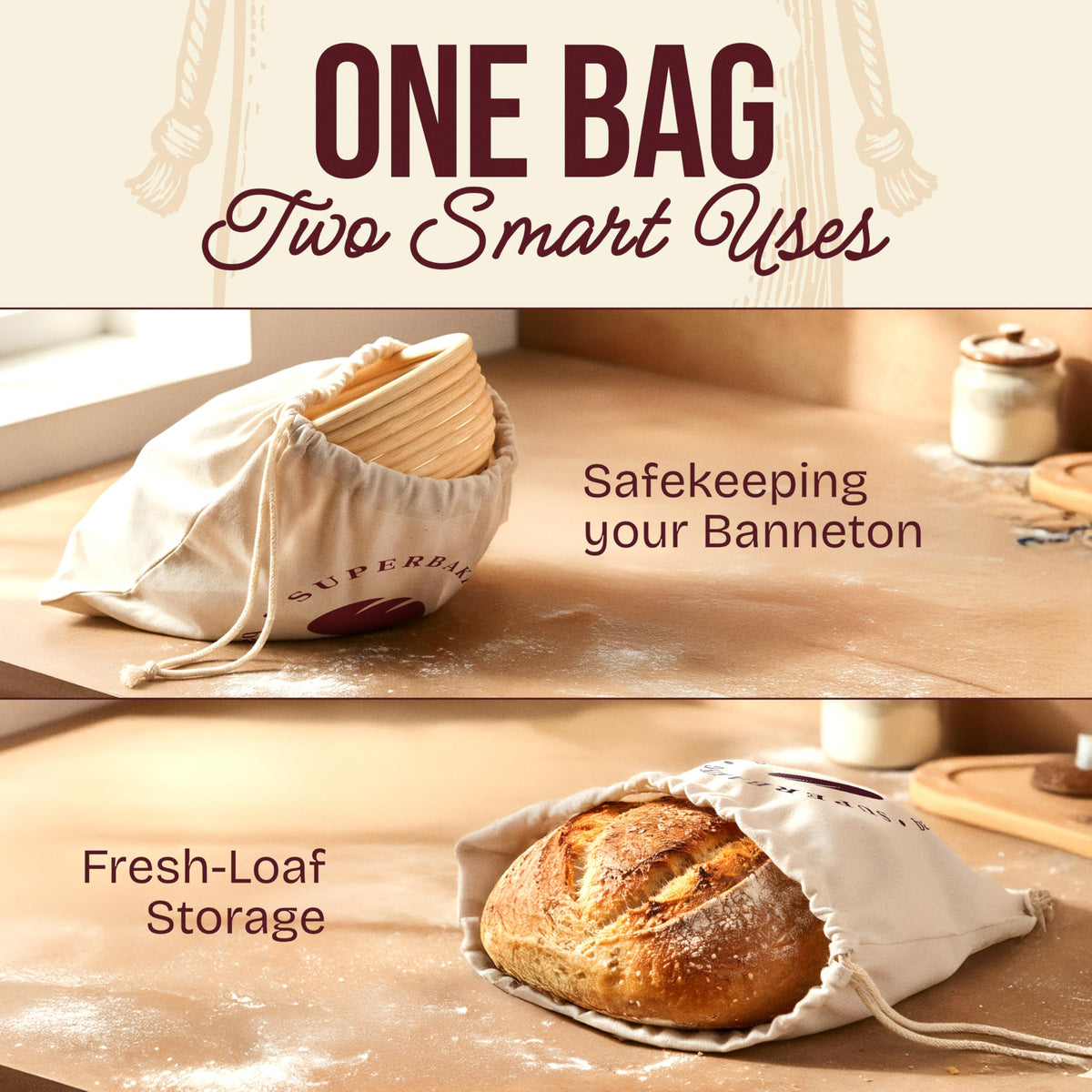 Superbaking bread bag included to keep loaves fresh after proofing