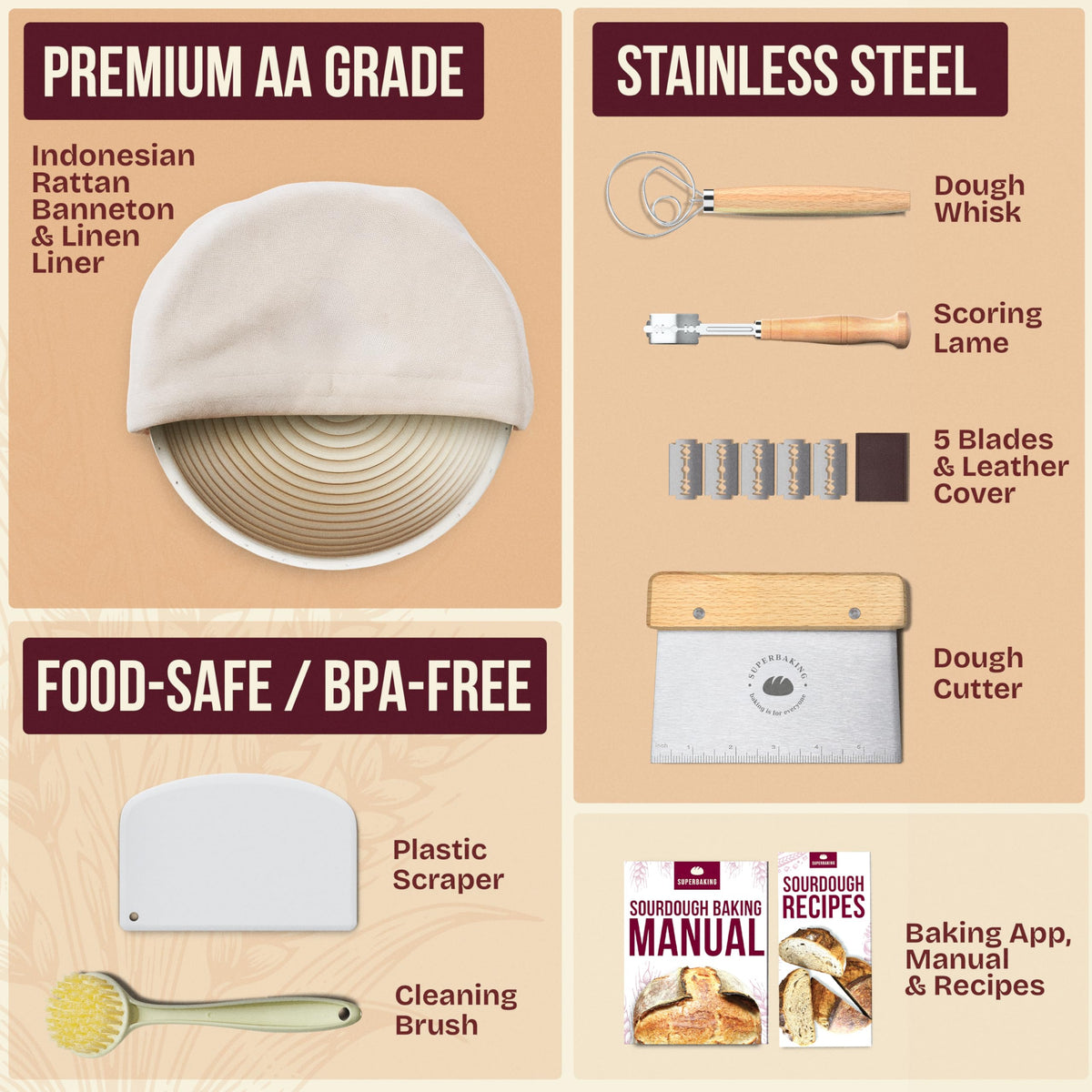 Superbaking proofing liner elastic nonstick helps clean release and preserves loaf shape.