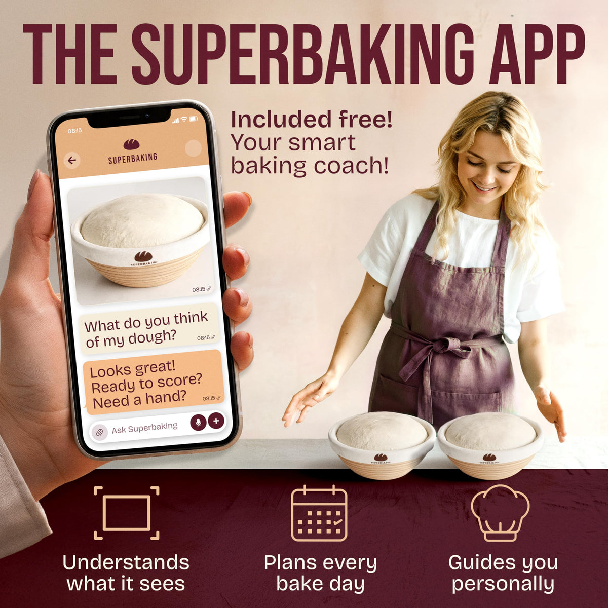 Superbaking smooth interior reduces dough sticking for easy cleanup