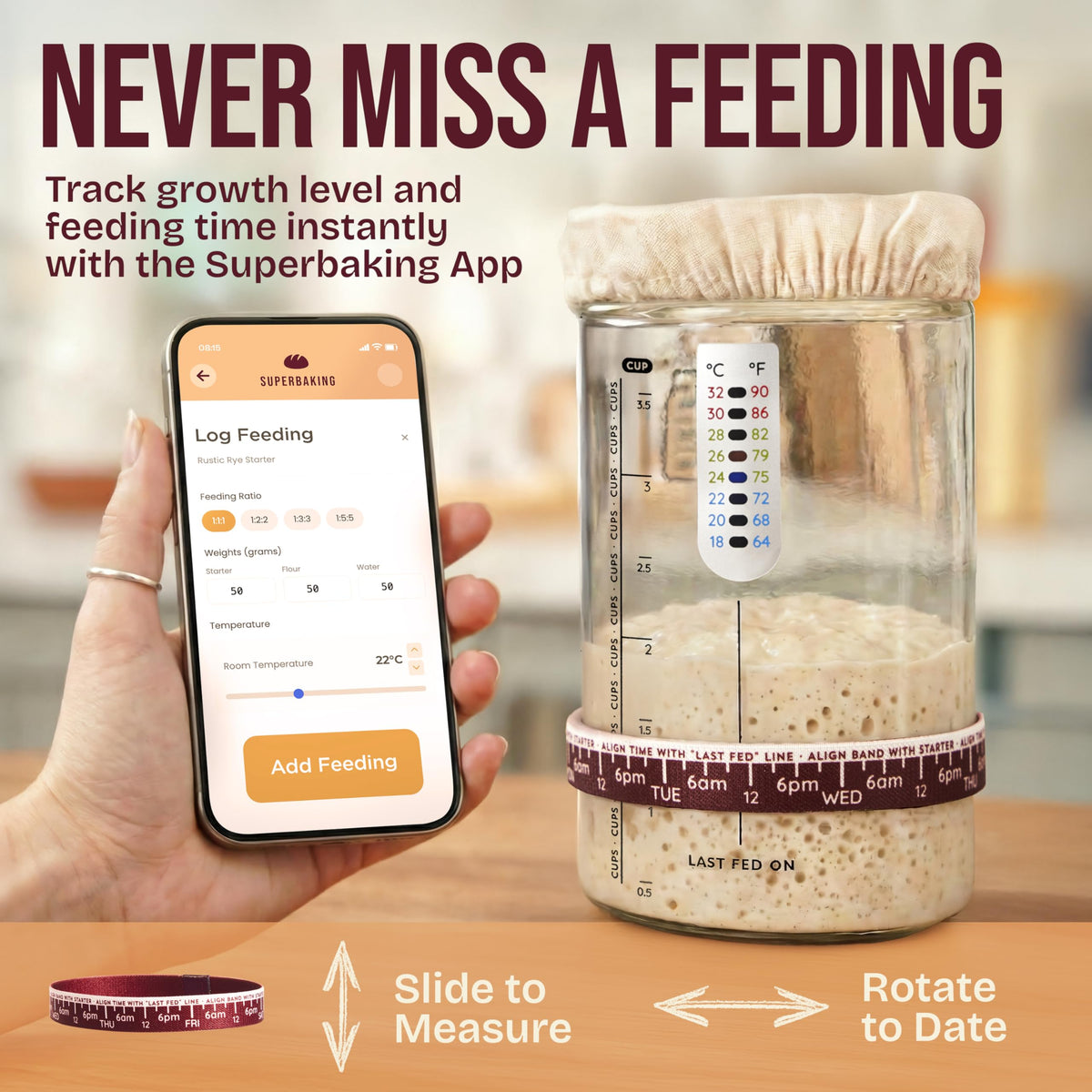 Superbaking Sourdough Starter Jar dual-lid system supports active fermentation and fridge storage.
