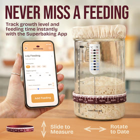 Superbaking Sourdough Starter Jar dual-lid system supports active fermentation and fridge storage.