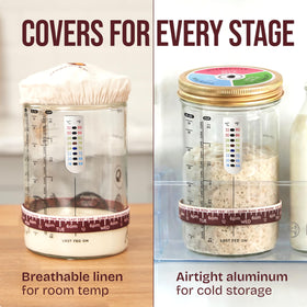Superbaking Sourdough Starter Jar linen cover provides breathable fermentation.