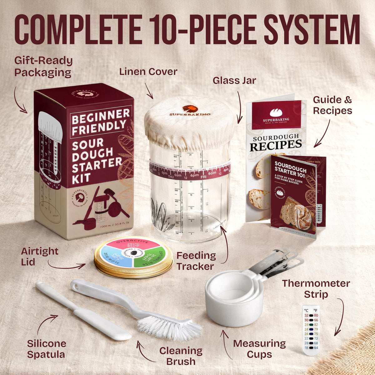 Superbaking Sourdough Starter Jar spatula for efficient stirring and complete mixing.