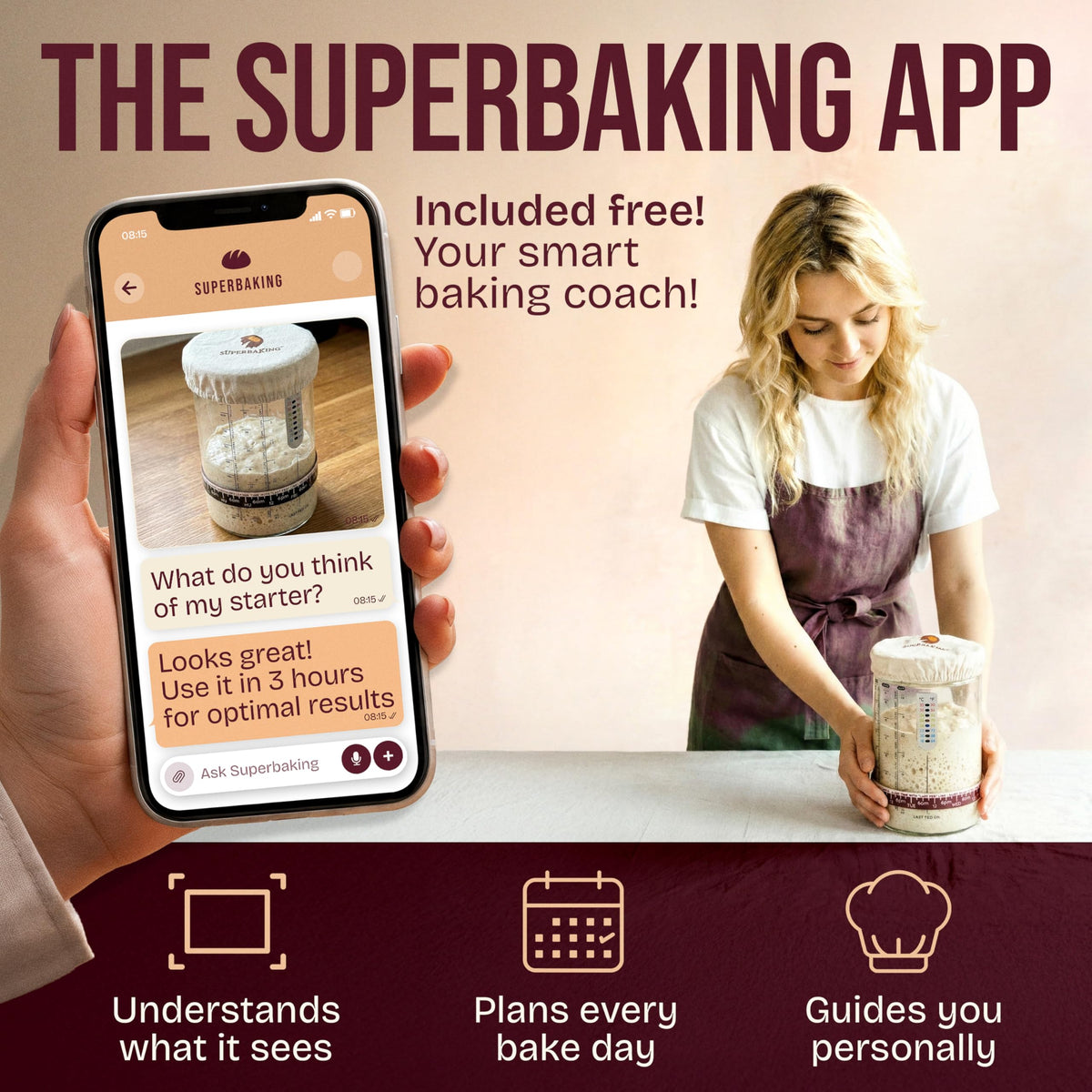 Superbaking Sourdough Starter Jar thermometer gauge helps you find the ideal warmth for activity.