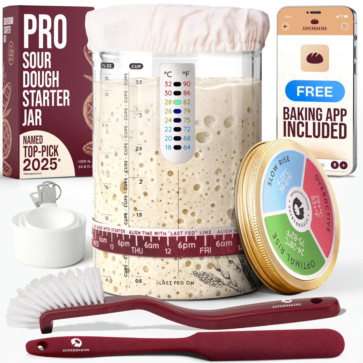 Superbaking Sourdough Starter Jar wide-mouth opening enables easy feeding and thorough cleaning.