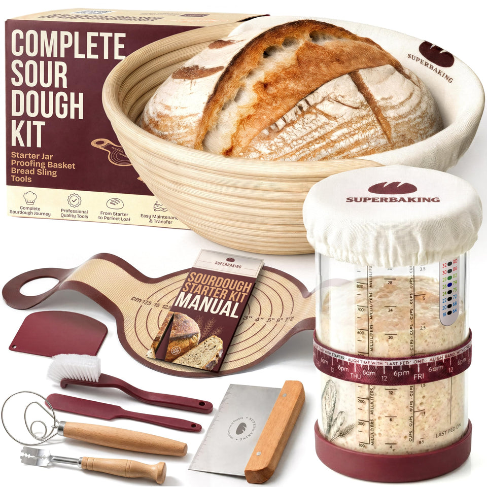 Superbaking Sourdough Starter Kit banneton spiral design for crusty loaves and airflow