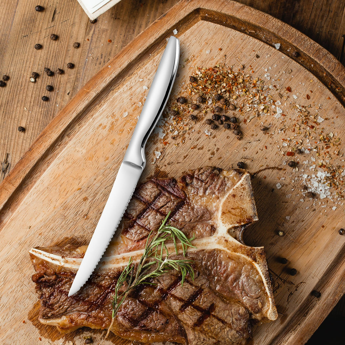 SuperCook 8-piece knife set packaging, ideal gift for cooks.