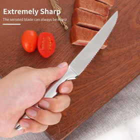 SuperCook 8-piece knife set arranged on table for family dinners.