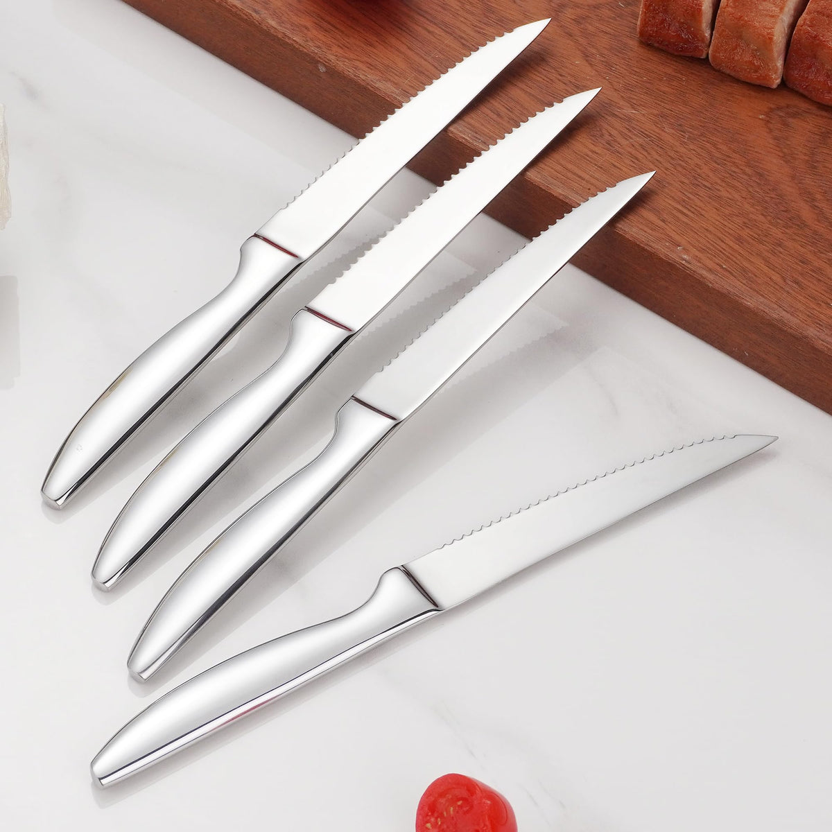 SuperCook steak knives set 12 closeup blade detail shows one piece construction