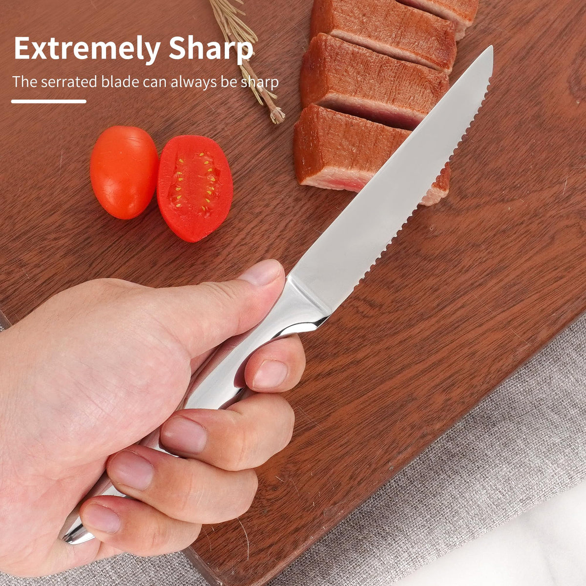 SuperCook steak knives set 12 silver finish adds sleek table appeal