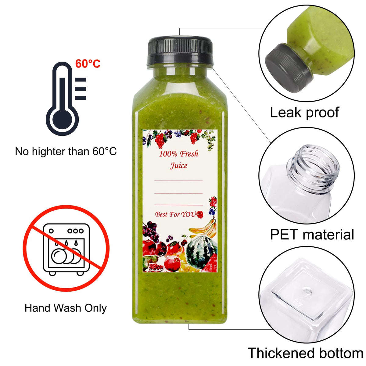 SUPERLELE black caps provide secure, spill-resistant bottle closures.