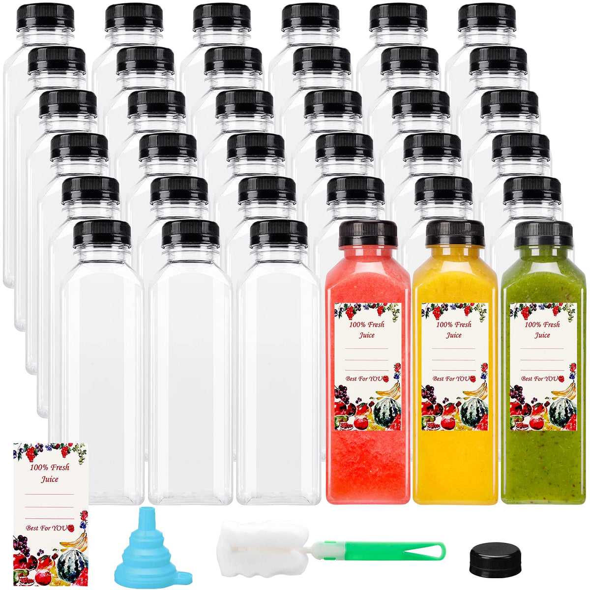 SUPERLELE 12oz juice bottles with caps for convenient on-the-go drinks.