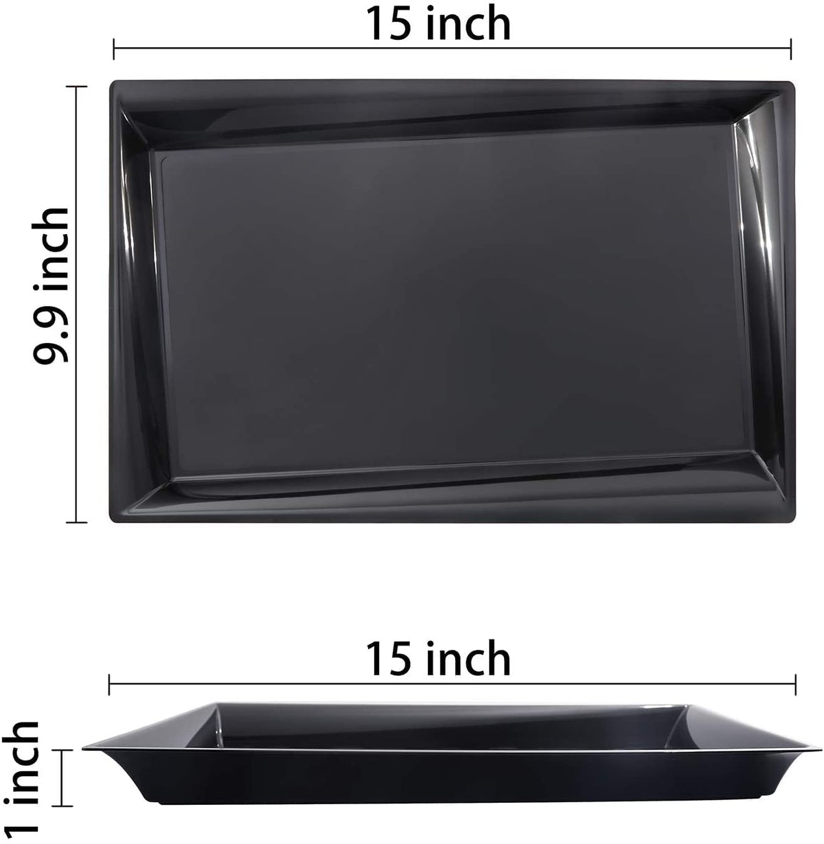 Supernal 15x10-inch black serving tray designed for substantial portions and stylish presentation.
