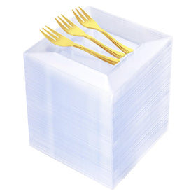 Supernal 200Pcs clear dessert plates with gold forks for elegant weddings and events