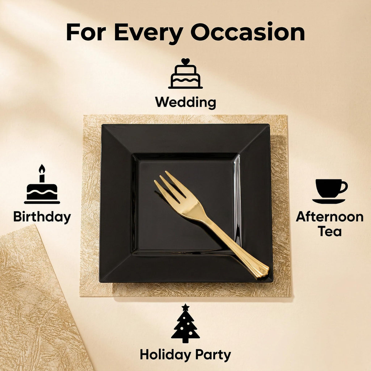 Supernal durable black plates withstand lively celebrations