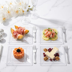 Supernal silver dessert forks paired with plates for elegant cake and pastry service
