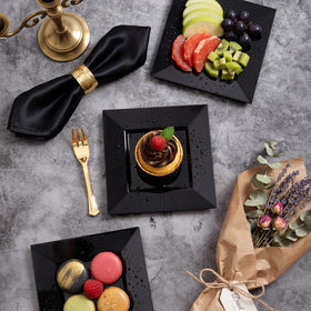 Supernal black plates and gold forks for Valentine's Day