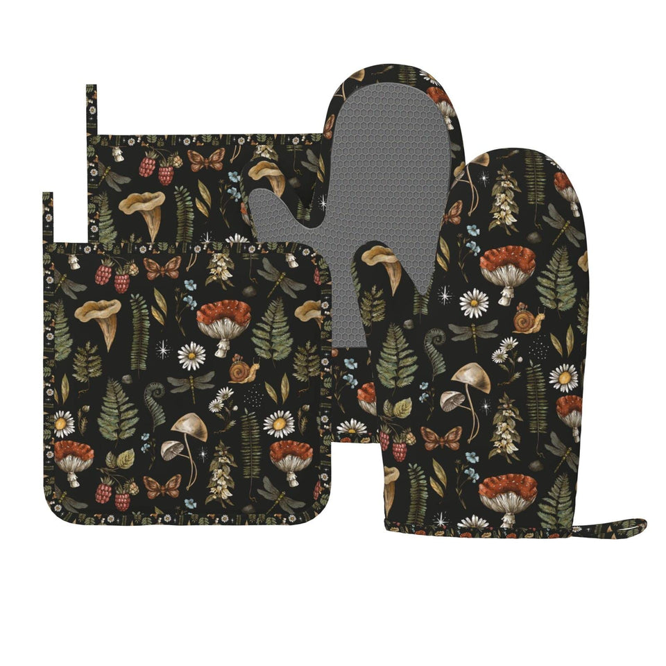 SUPLUCHOM mushroom oven mitts set with non-slip grip for safe handling of hot pots.