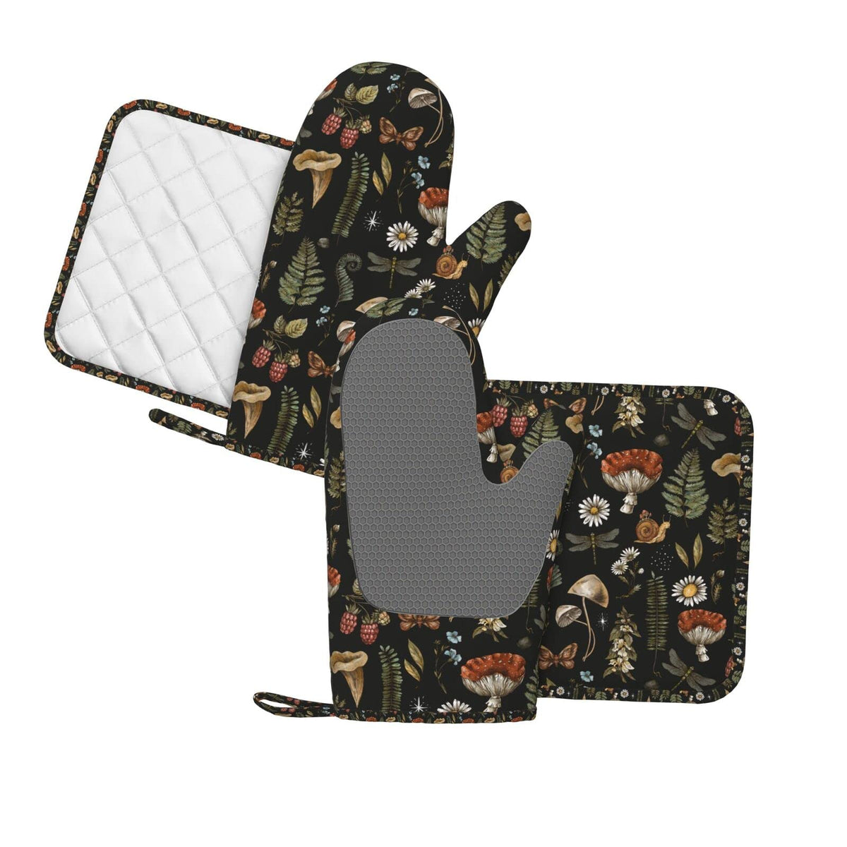 SUPLUCHOM silicone pot holders with vintage leaf design for grilling and baking protection.