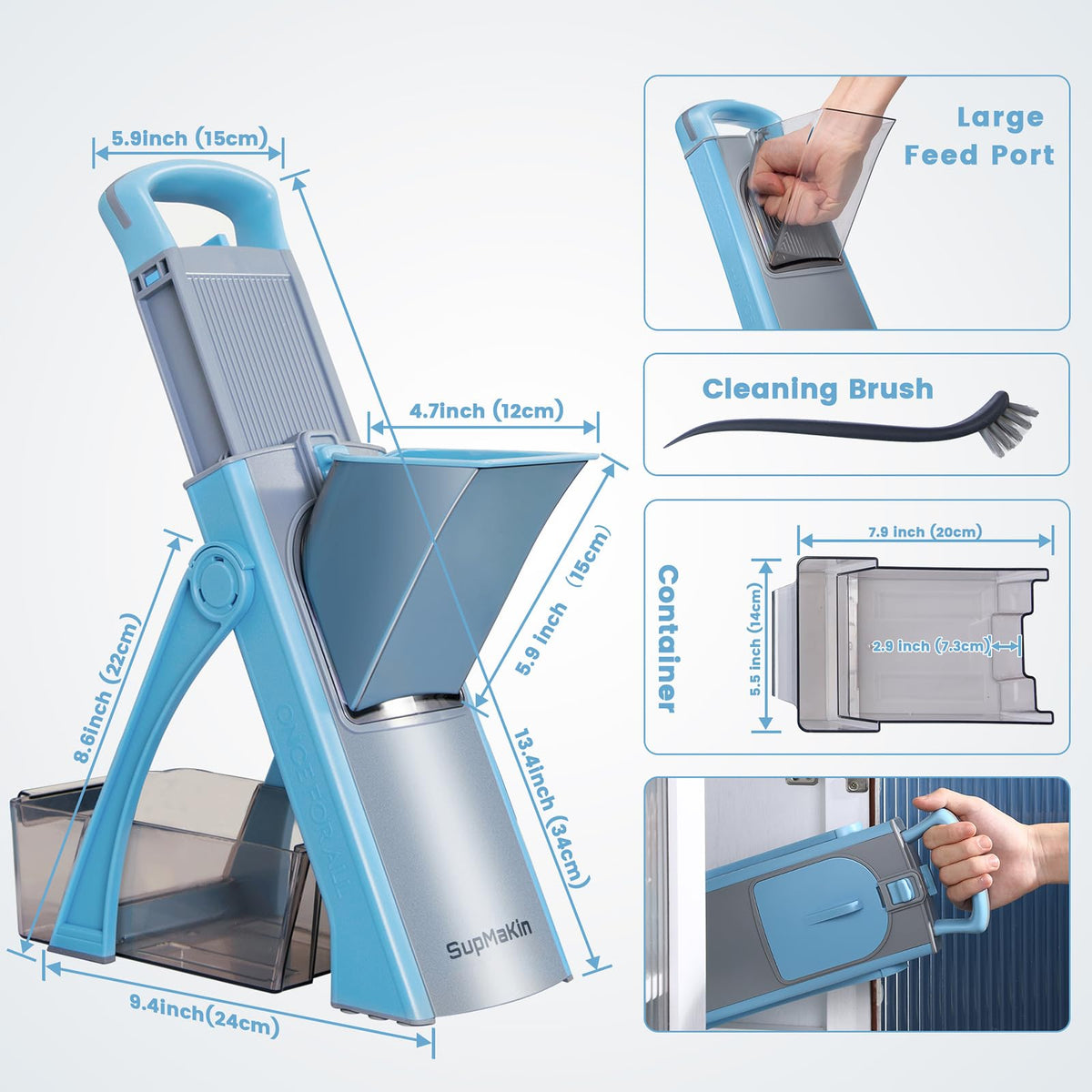 SupMaKin Anti-slip base with tripod stand provides stable slicing during prep.