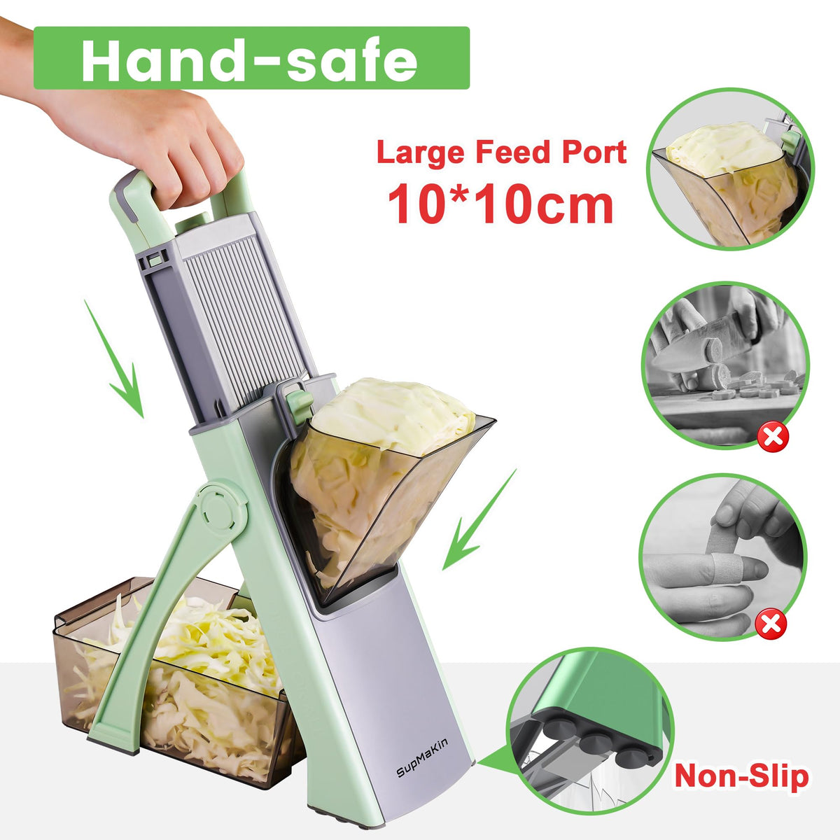 SupMaKin Bigger Entrance vegetable slicer handling larger produce with ease
