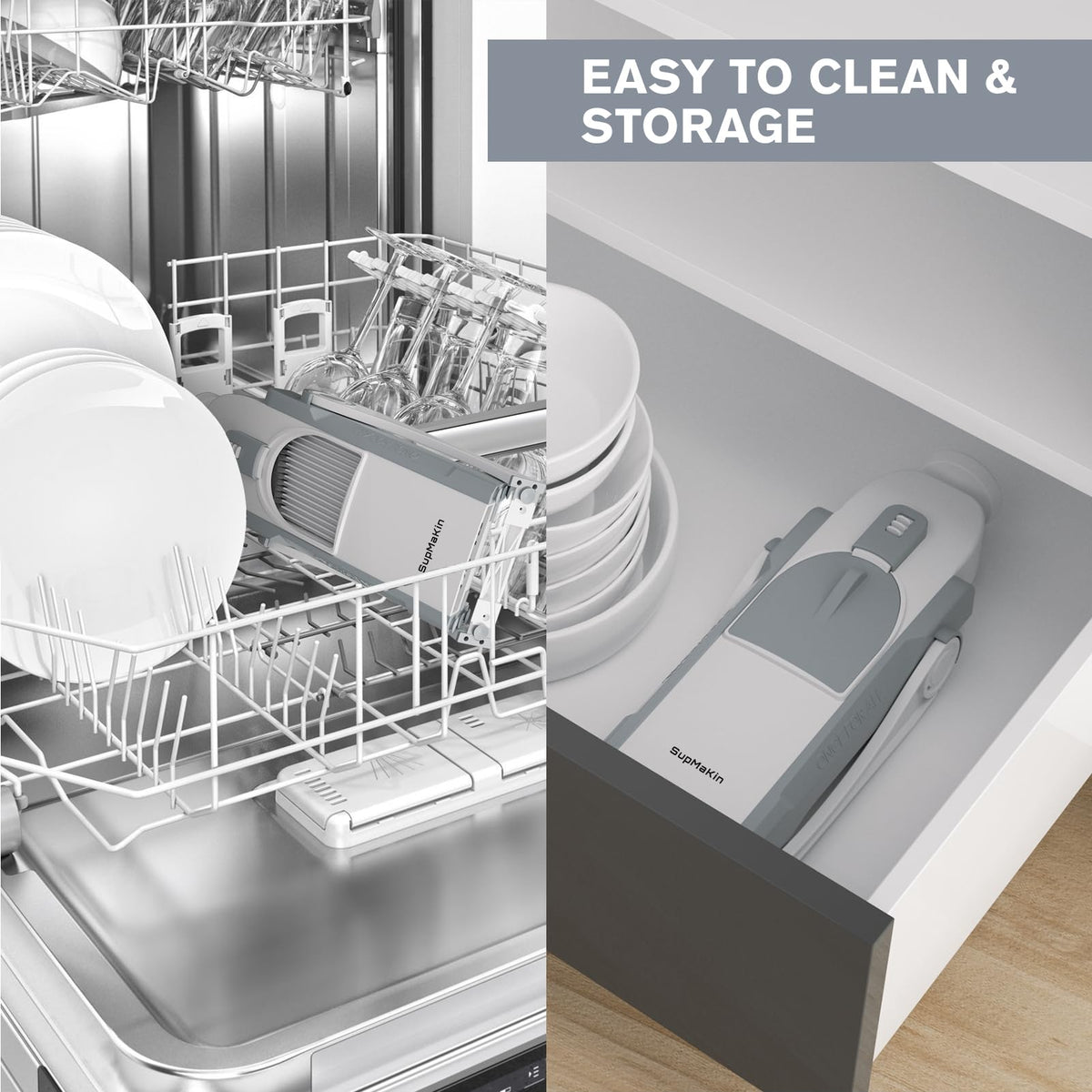 SupMaKin ergonomic non-slip base keeps slicing stable on the counter.