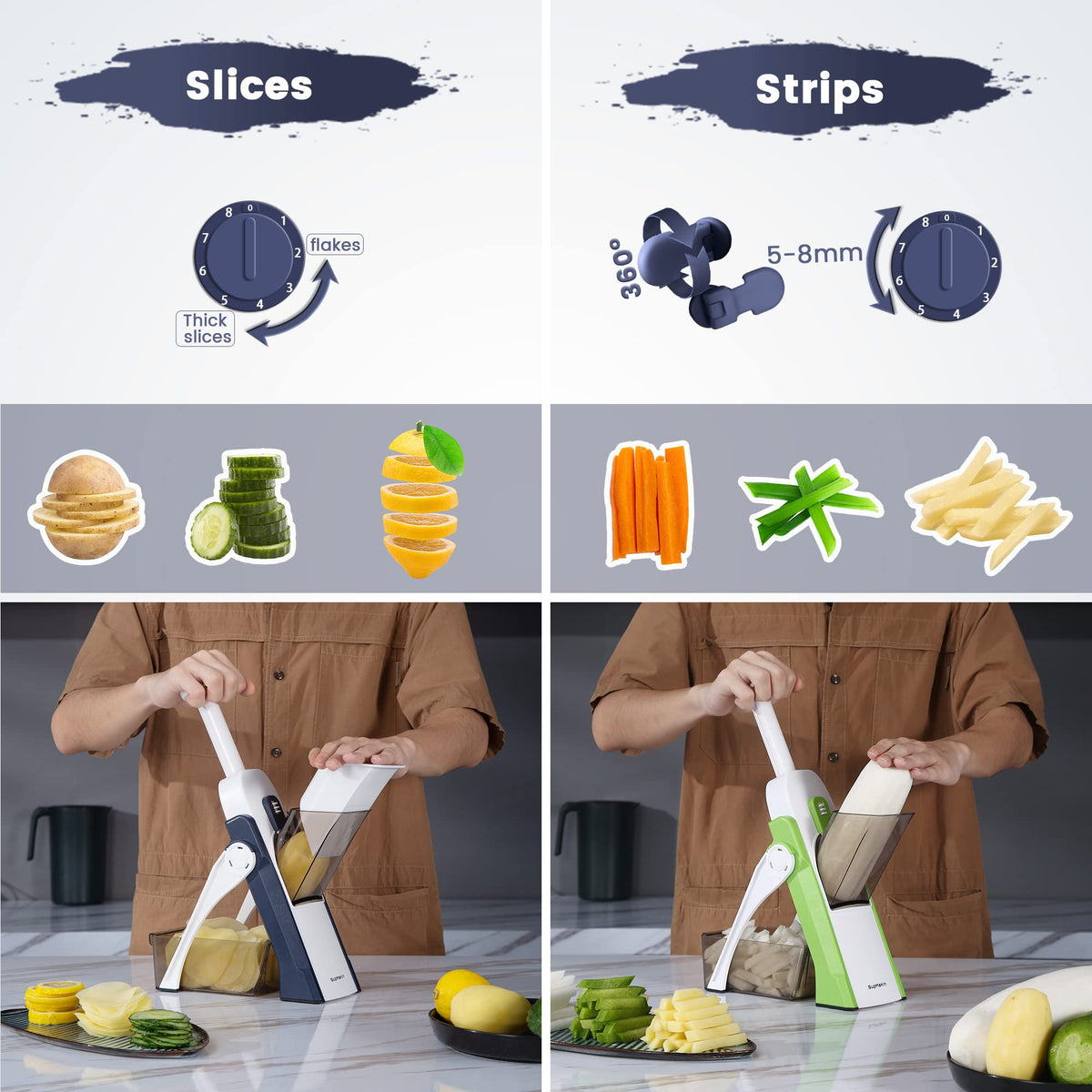 SupMaKin food chute with collected slices ready to transfer.