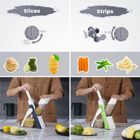 SupMaKin food collection container catches slices for a cleaner workstation.