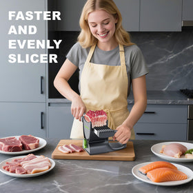SupMaKin Fresh Meat Slicer shows 2 mm and 4 mm thickness options for flexible slicing.