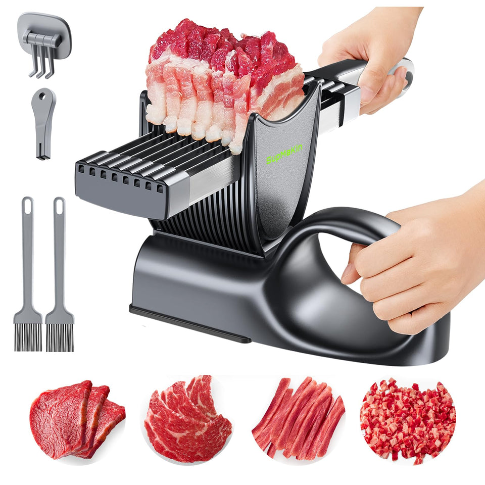 SupMaKin Fresh Meat Slicer assembled on counter for precise cuts.