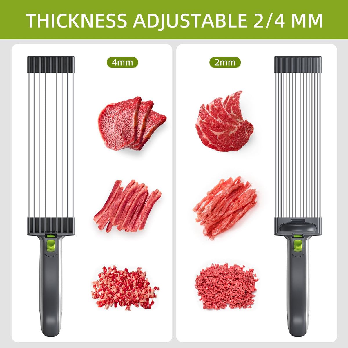 SupMaKin meat slicer offers adjustable 2 or 4 mm thickness.