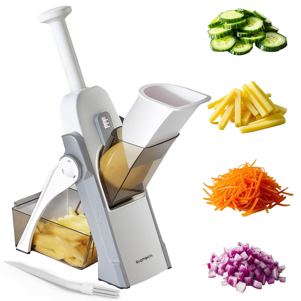 SupMaKin Safe Mandoline Slicer assembly for quick, uniform slicing.