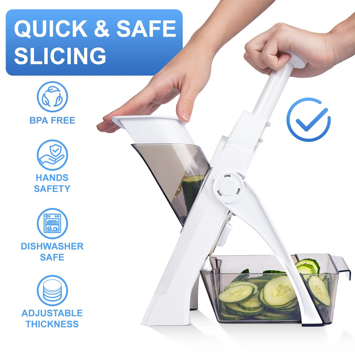 SupMaKin Safe Mandoline Slicer ergonomic non-slip base keeps stable slices.