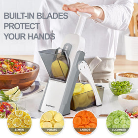 SupMaKin stainless steel blades deliver sharp, fast cuts on hard vegetables.