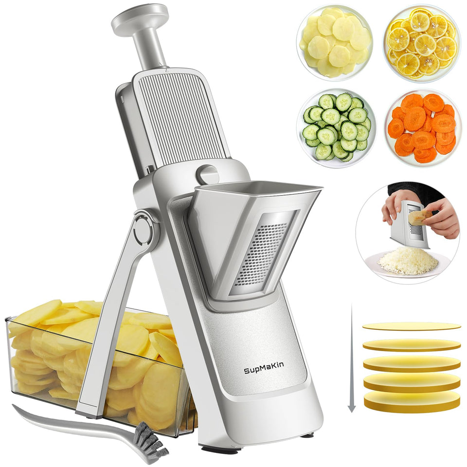 SupMaKin upgrade larger safe mandoline slicer with extended tray for safer prep