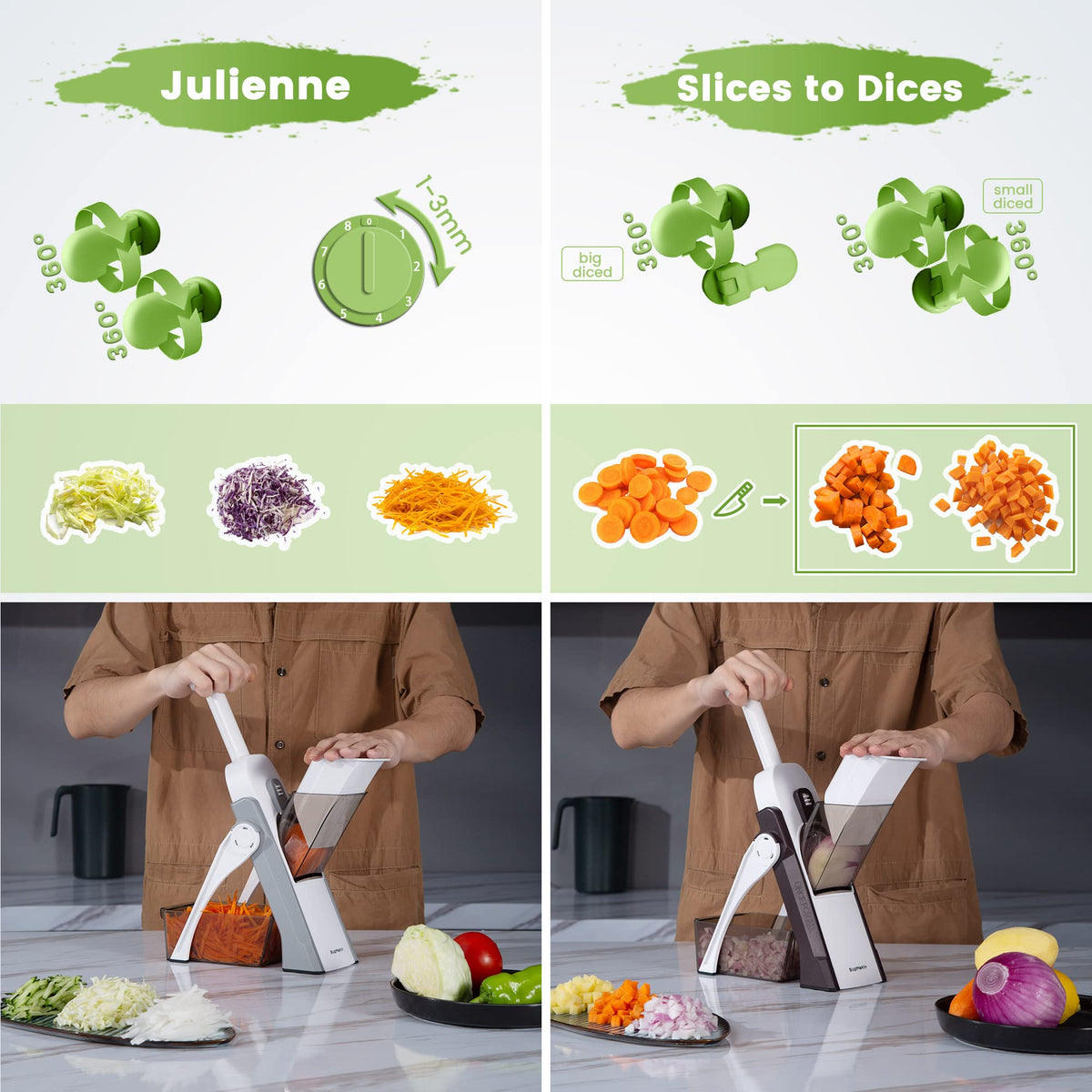 SupMaKin Upgrade Safe Mandoline Slicer blade close-up shows sharp, durable stainless steel blades.