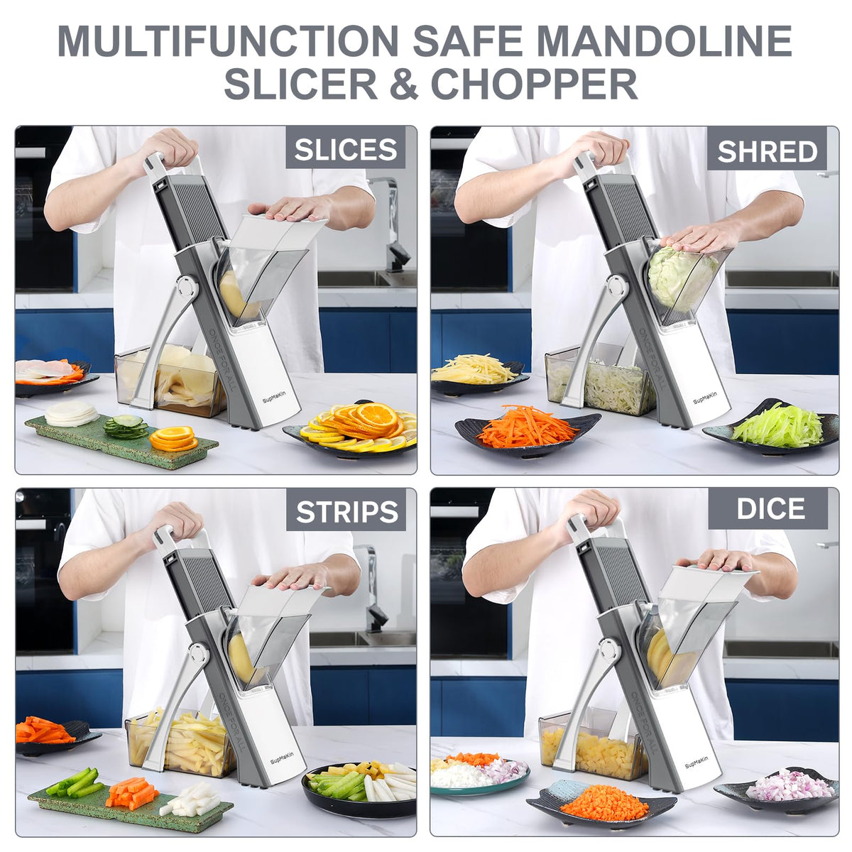 SupMaKin upgrade safe mandoline slicer compact design saves counter space during meal prep